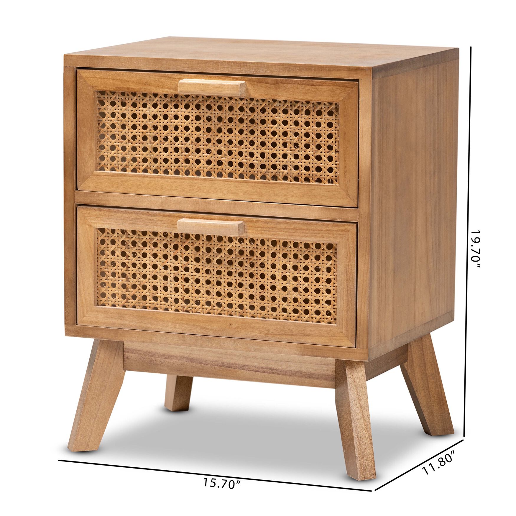 Baden Mid-Century Modern Walnut Brown Finished Wood 2-Drawer Nightstand With Rattan, , alternate image number 9