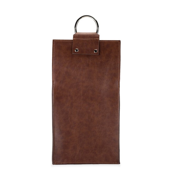 Brown Faux Leather Double-Bottle Wine Tote, , alternate image number null