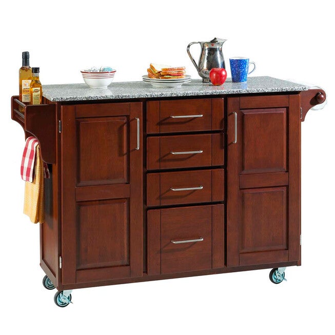 Large Cherry Finish Create a Cart with Salt & Pepper Granite Top, CHERRY SALT WATER DIVE PEPPER, hi-res image number null