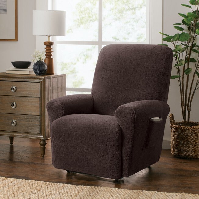 Stretch Sherpa Recliner Cover, CHOCOLATE, hi-res image number null