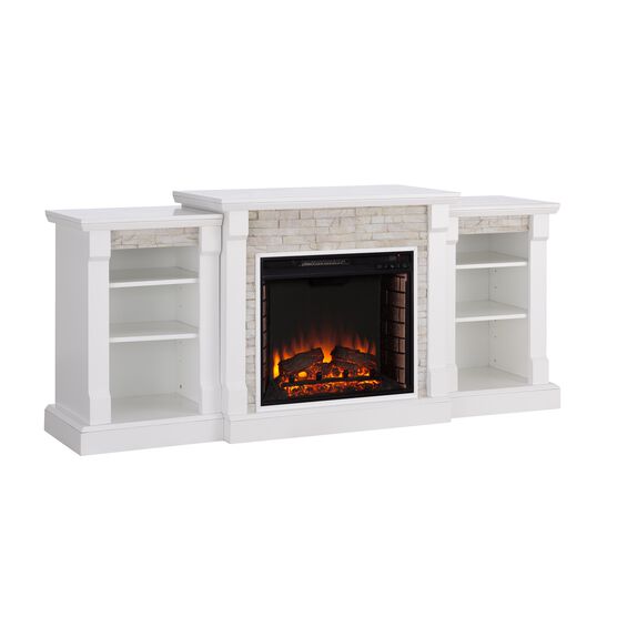 Gallatin Simulated Stone Electric Fireplace with Bookcases, , on-hover image number null