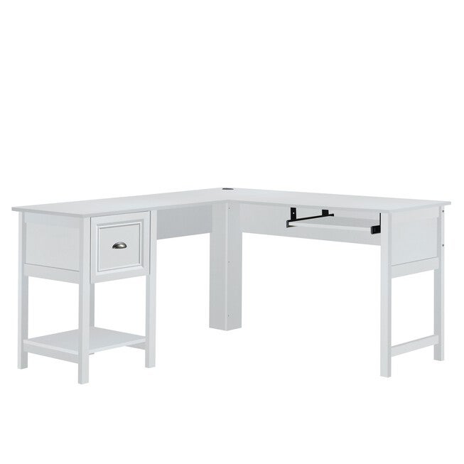 Saint Birch Ansel 56 Inches L-Desk With Keyborad Pullout Tray Writing Desk, WHITE, hi-res image number null