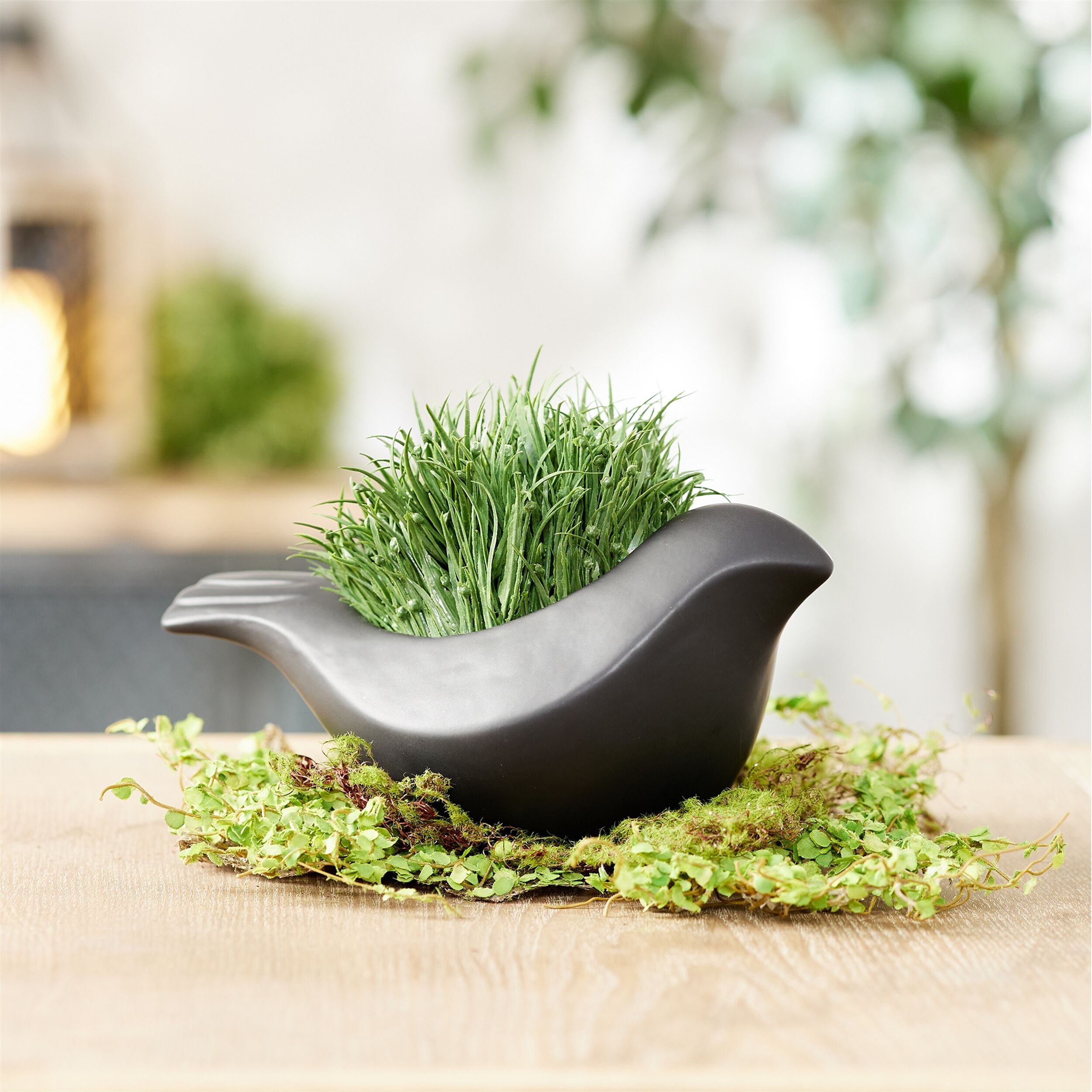 Set of 2 Black Ceramic Bird Containers, BLACK, alternate image number 2