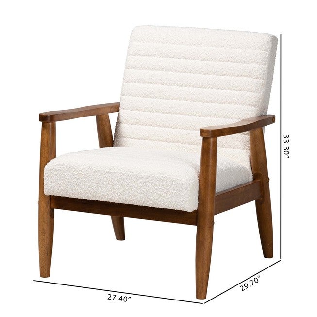 Stratton Mid-Century Modern Cream Boucle Fabric And Walnut Brown Finished Wood Armchair, , alternate image number null
