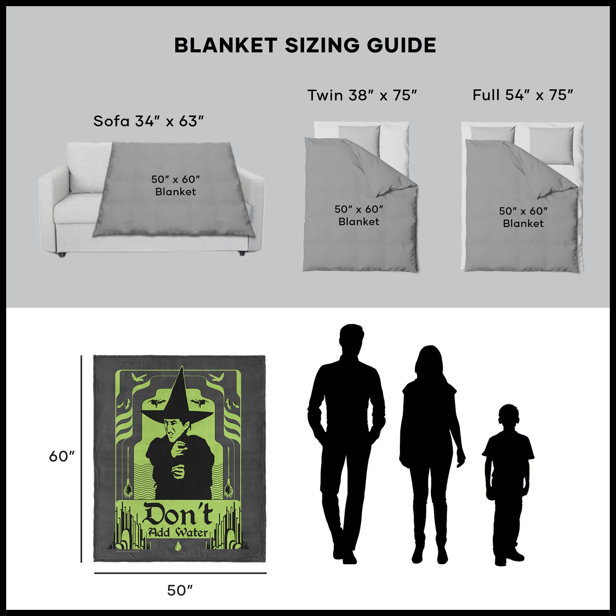 Warner Bros. The Wizard of Oz Don't Add Water Silk Touch Sherpa Throw Blanket 50x60 Inches, GREEN, alternate image number 5
