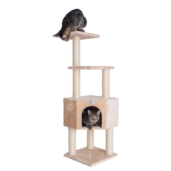 Gleepet 48 inches Real Wood Cat Tree With Perch And Playhouse, BEIGE, hi-res image number null