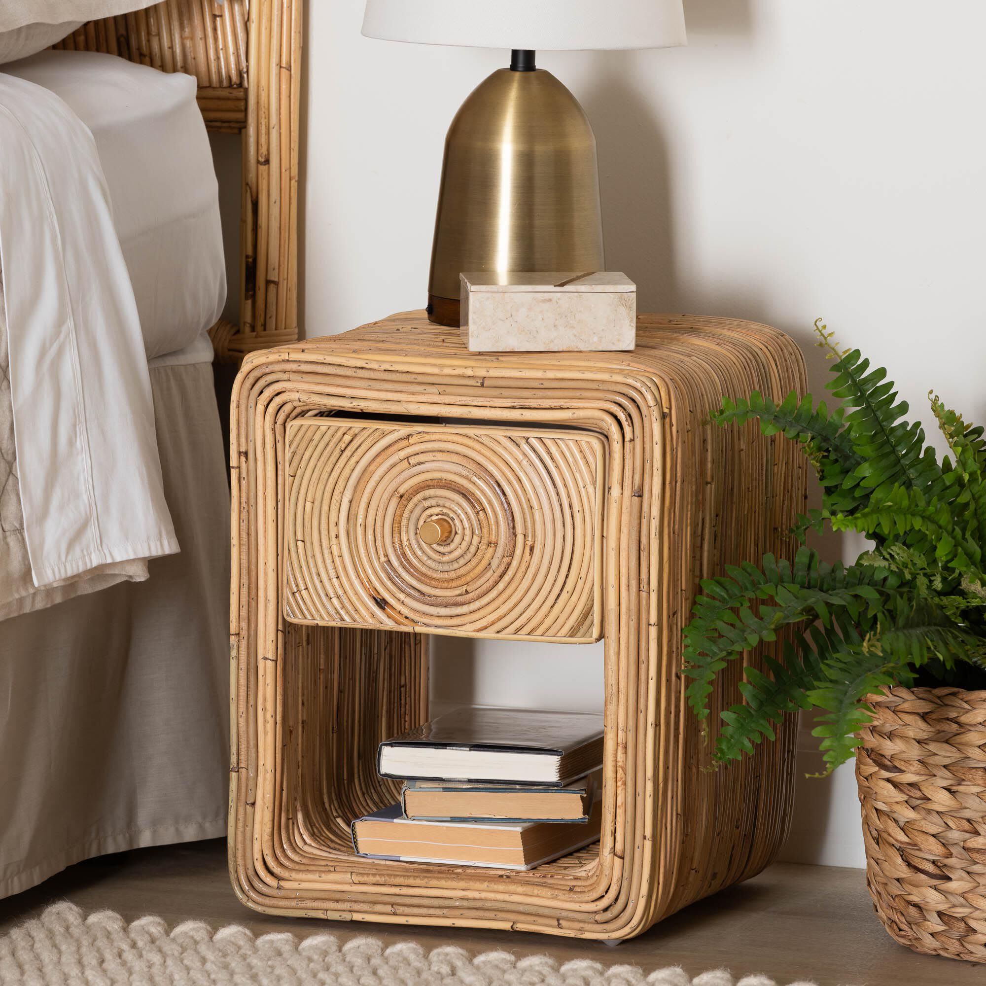 Rosina Bohemian Natural Rattan 1-Drawer Nightstand, NATURAL, hi-res image number 0
