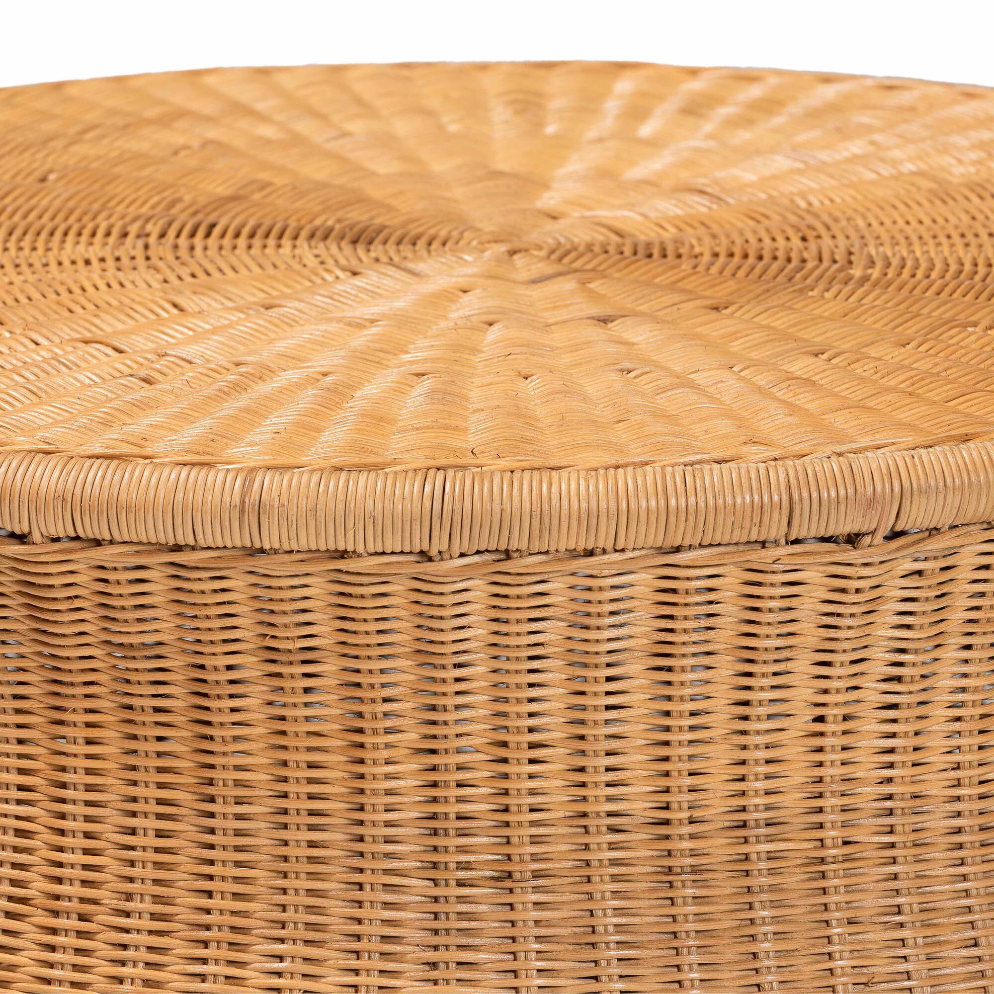 close-up of rattan weave on coffee table