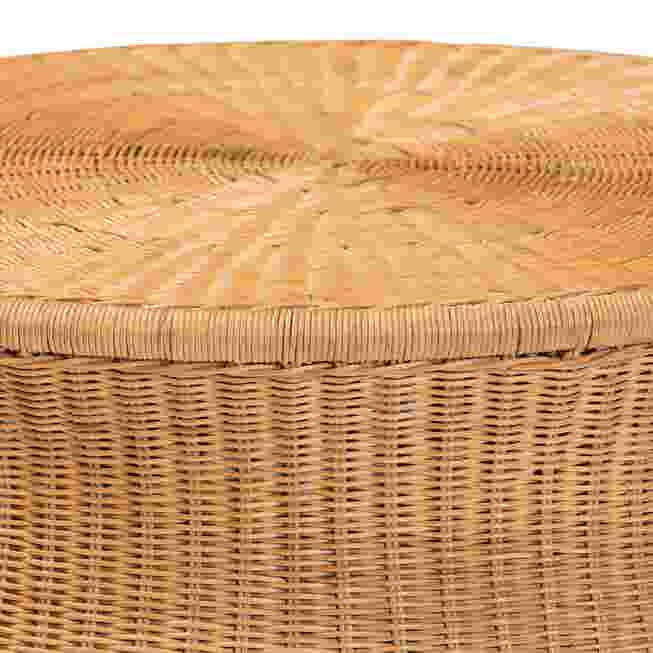 close-up of rattan weave on coffee table