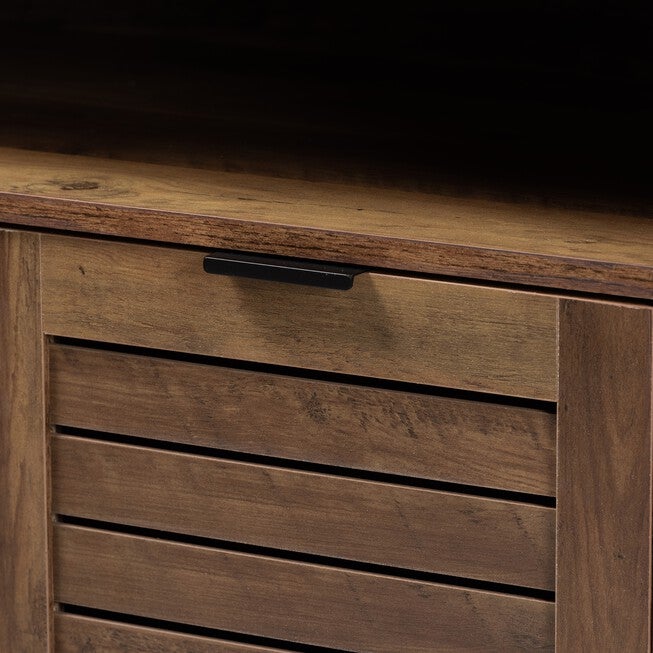 Baylah Mid-Century Modern Natural Brown Finished Wood And Black Metal 2-Door Sideboard, , alternate image number null