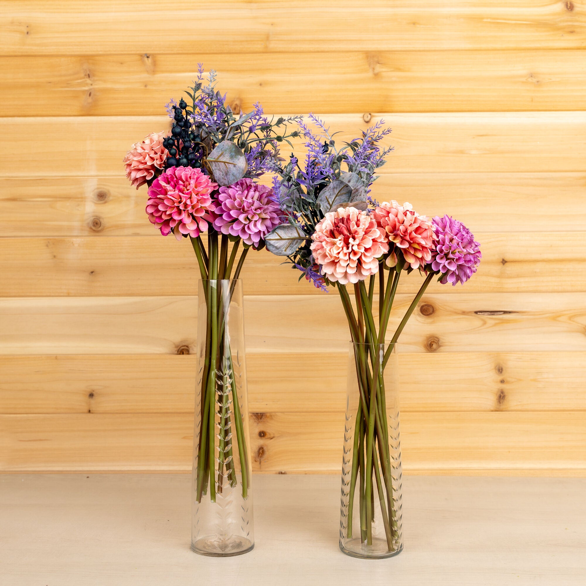 Mixed Zinnia Floral Bouquet (Set of 2), PURPLE PINK GREEN, alternate image number 3