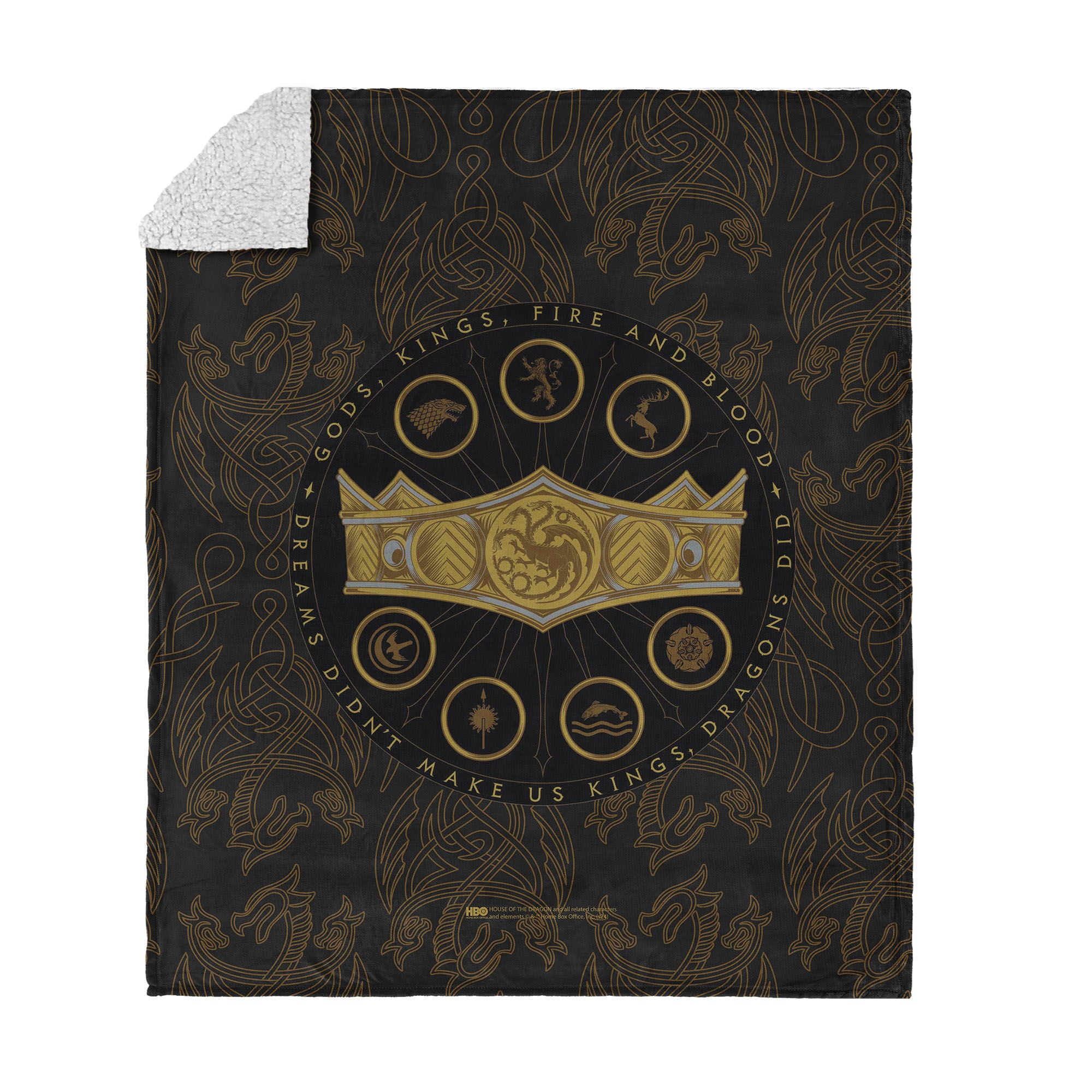 Warner Bros. House of the Dragon Dragons Did Silk Touch Sherpa Throw Blanket 50x60 Inches, BLACK, hi-res image number 0