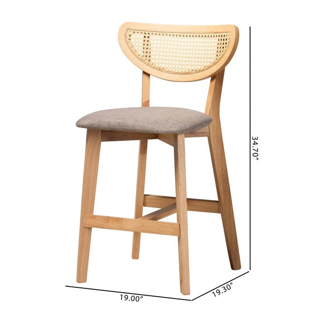 Dannell Mid-Century Modern Grey Fabric And Walnut Brown Finished Wood 2-Piece Counter Stool Set, , alternate image number 14
