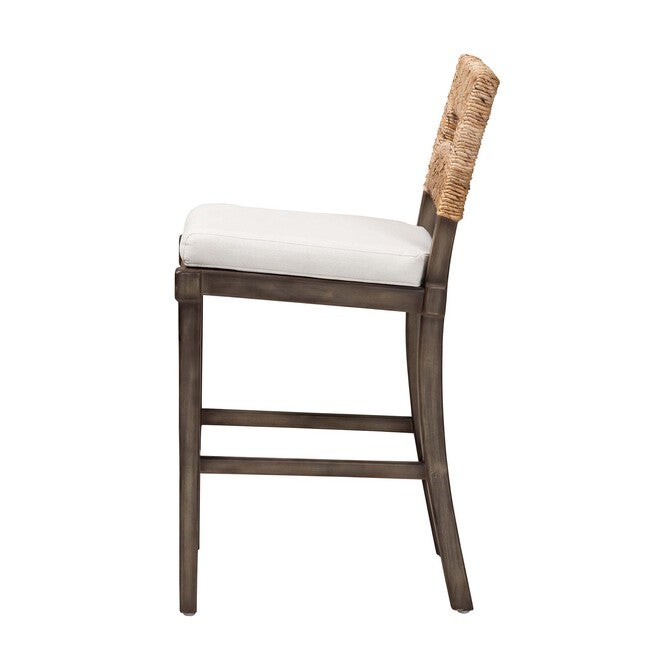 Porsha Modern Bohemian Dark Brown Finished Mahogany Wood And Natural Rattan Counter Stool, , alternate image number 2
