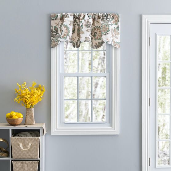 Wynette Multi Colored Jacobean Floral- Lined Scallop Valance, GREY, hi-res image number null