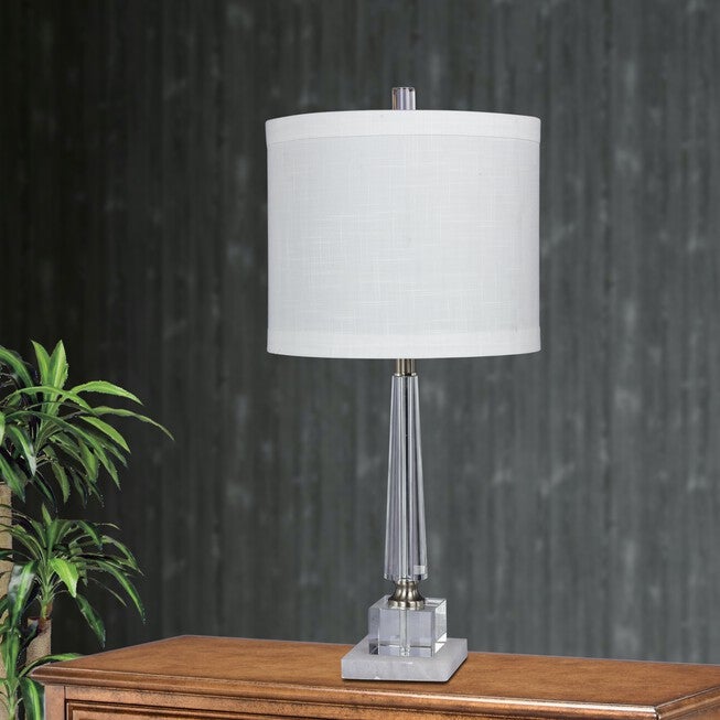 26 inches Clear Crystal & Marble Table Lamp, WHITE CLEAR, hi-res image number 0