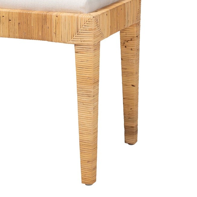 Sofia Modern Bohemian Natural Brown Rattan And Mahogany Wood Ottoman, , alternate image number null