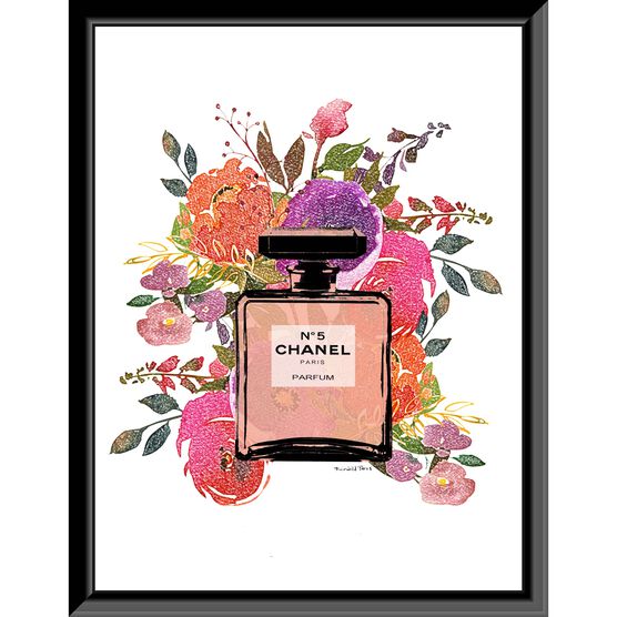 Chanel Floral Bottle 14x18 Framed Print, PINK FLORAL, hi-res image number null