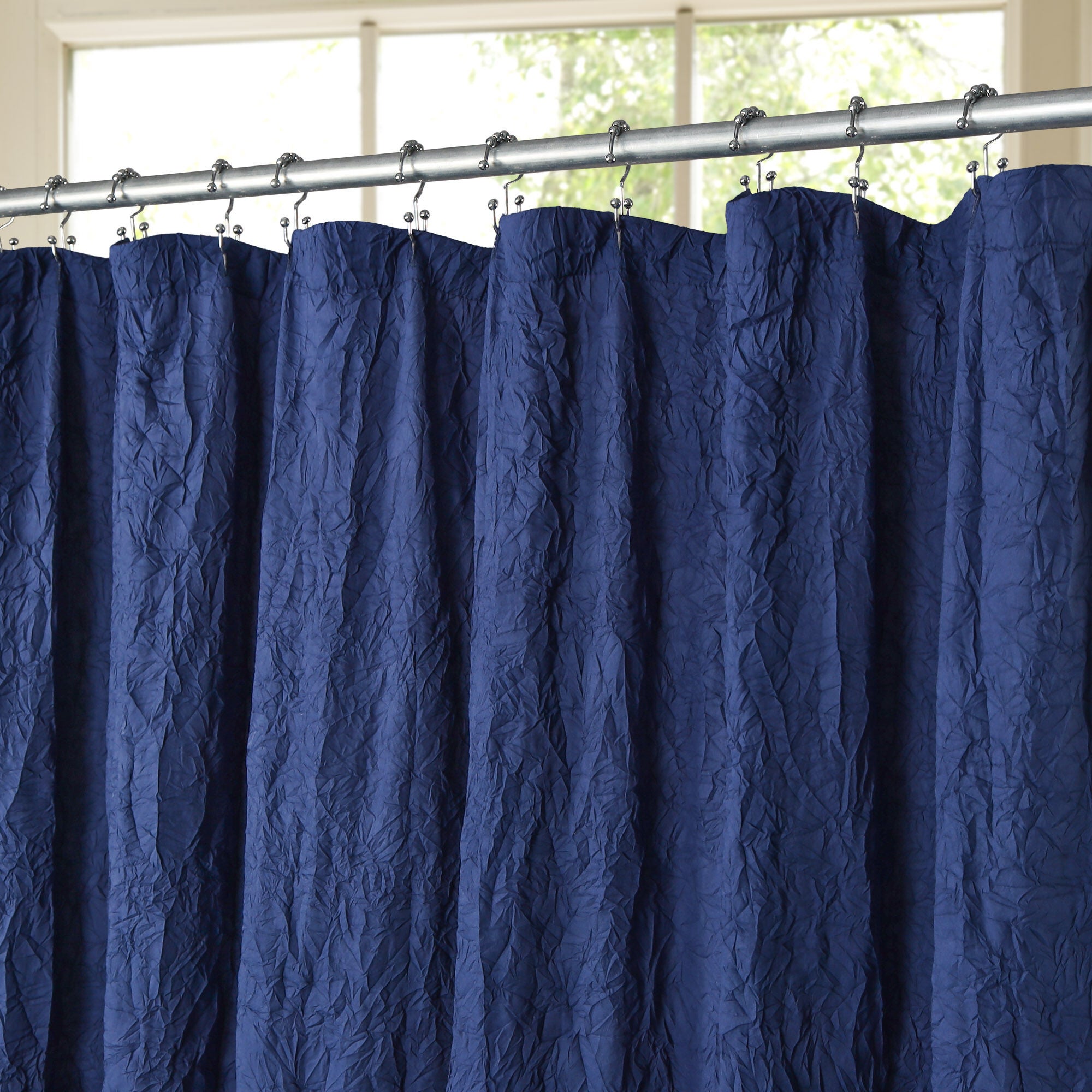 Crinkle Eco-friendly Water Repellent Solid Texture Shower Curtain, NAVY, alternate image number 2