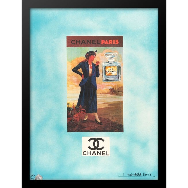 Vintage Chanel Lady Turquoise 14 inches x 18 inches Framed Print, TURQUOISE, hi-res image number null