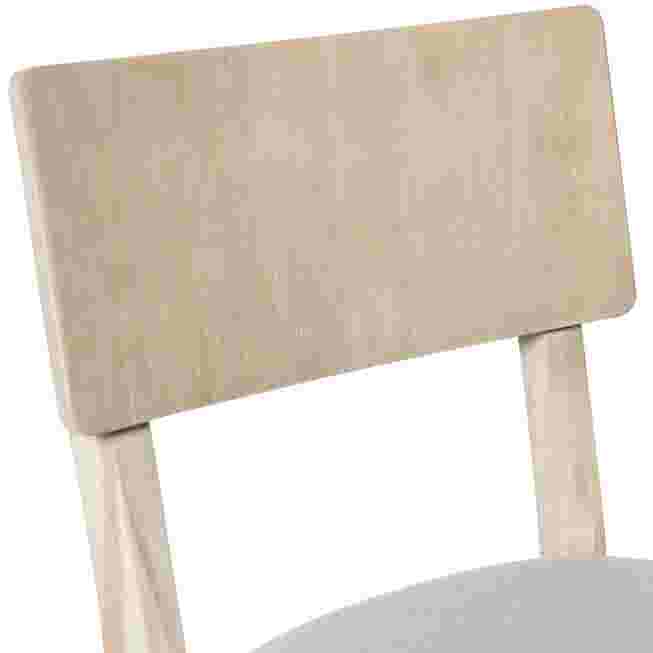 Close-up of Jordan gray wash bar stool upholstered backrest