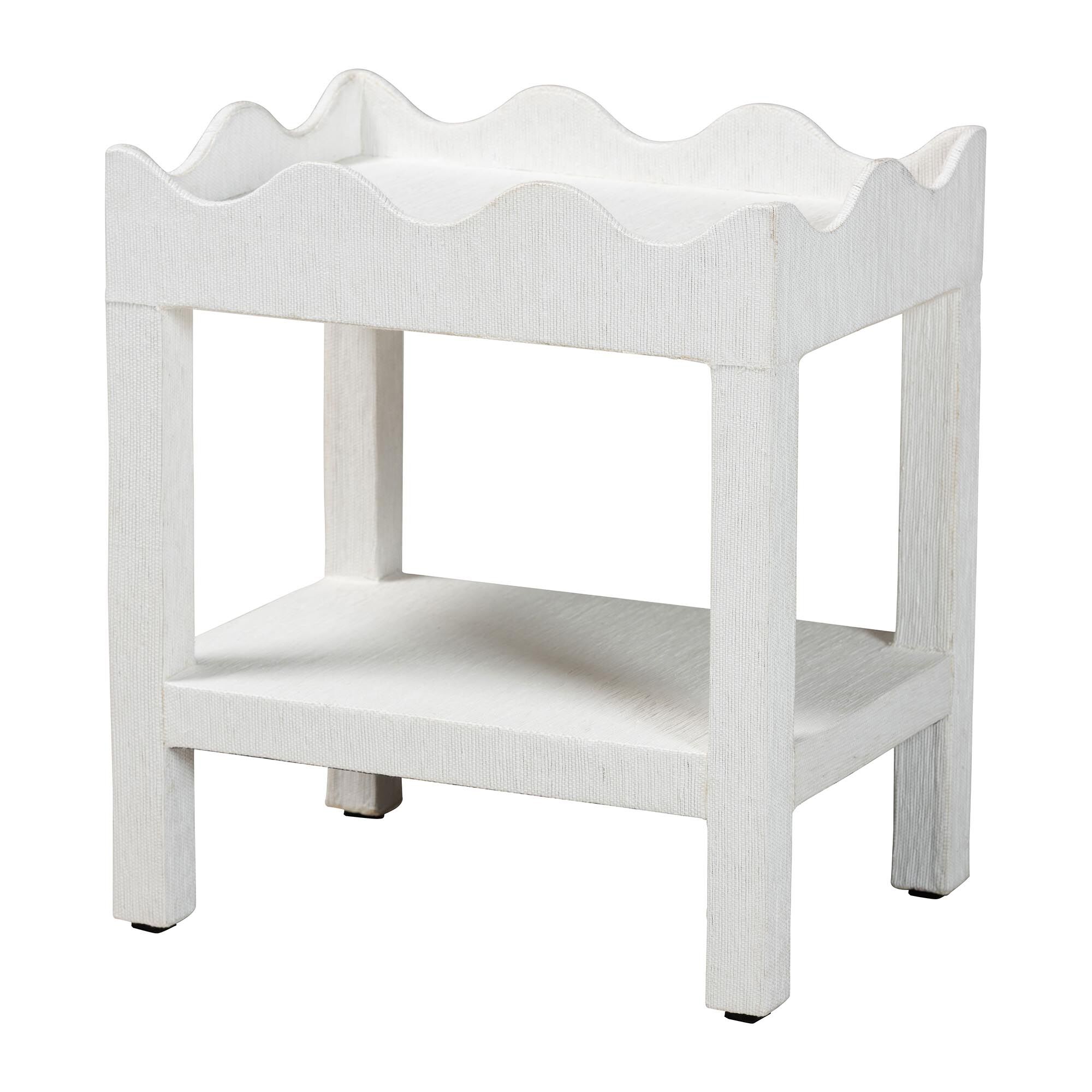 Sebastian Grasscloth Scalloped End Table, WHITE, alternate image number 1