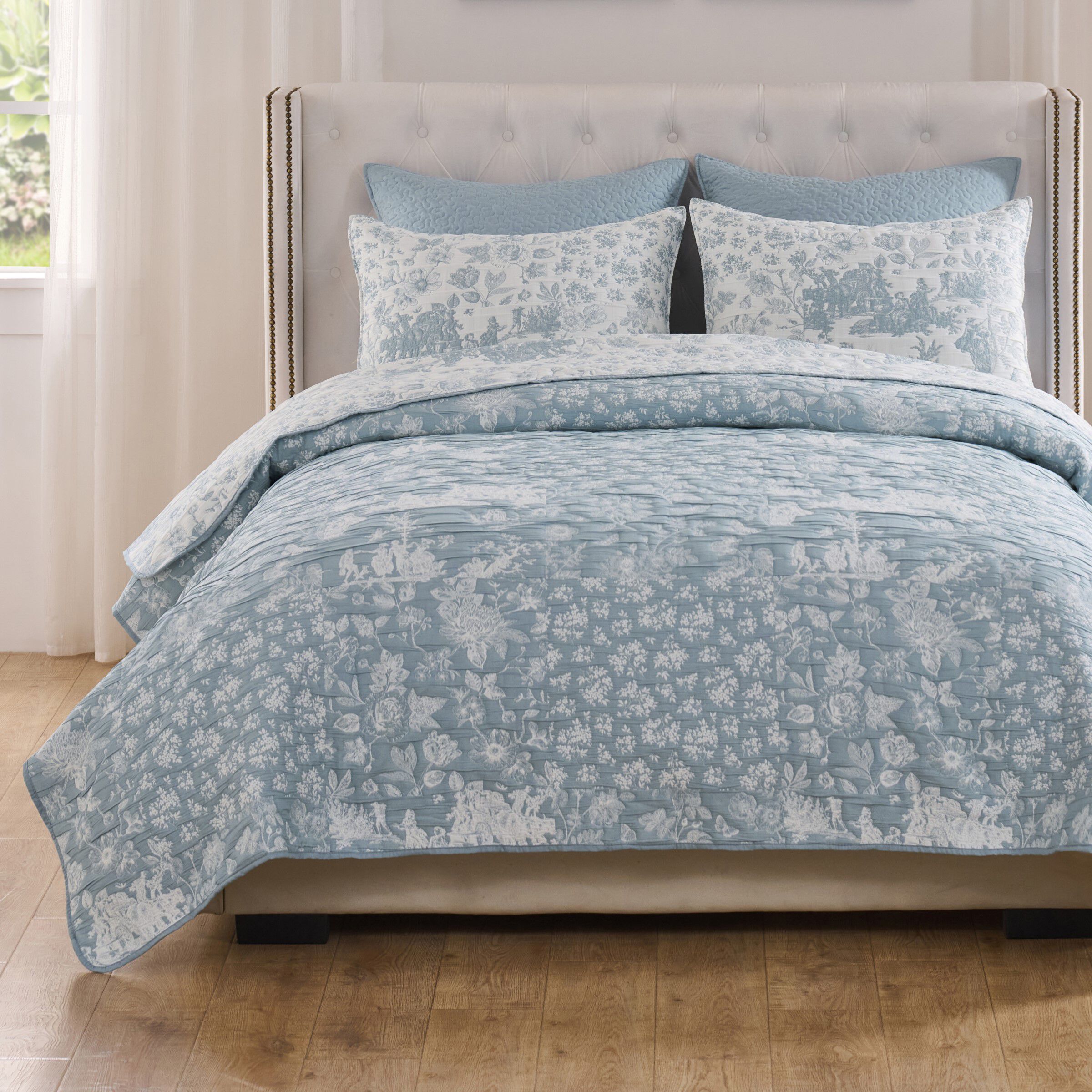 Patchwork Toile Classic Floral Coverlet Set, BLUE, alternate image number 2