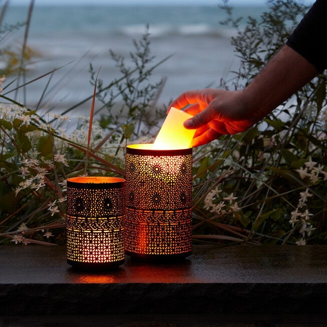Mandala Punched Metal Candle Holder (Set of 2), BLACK/GOLD, alternate image number null