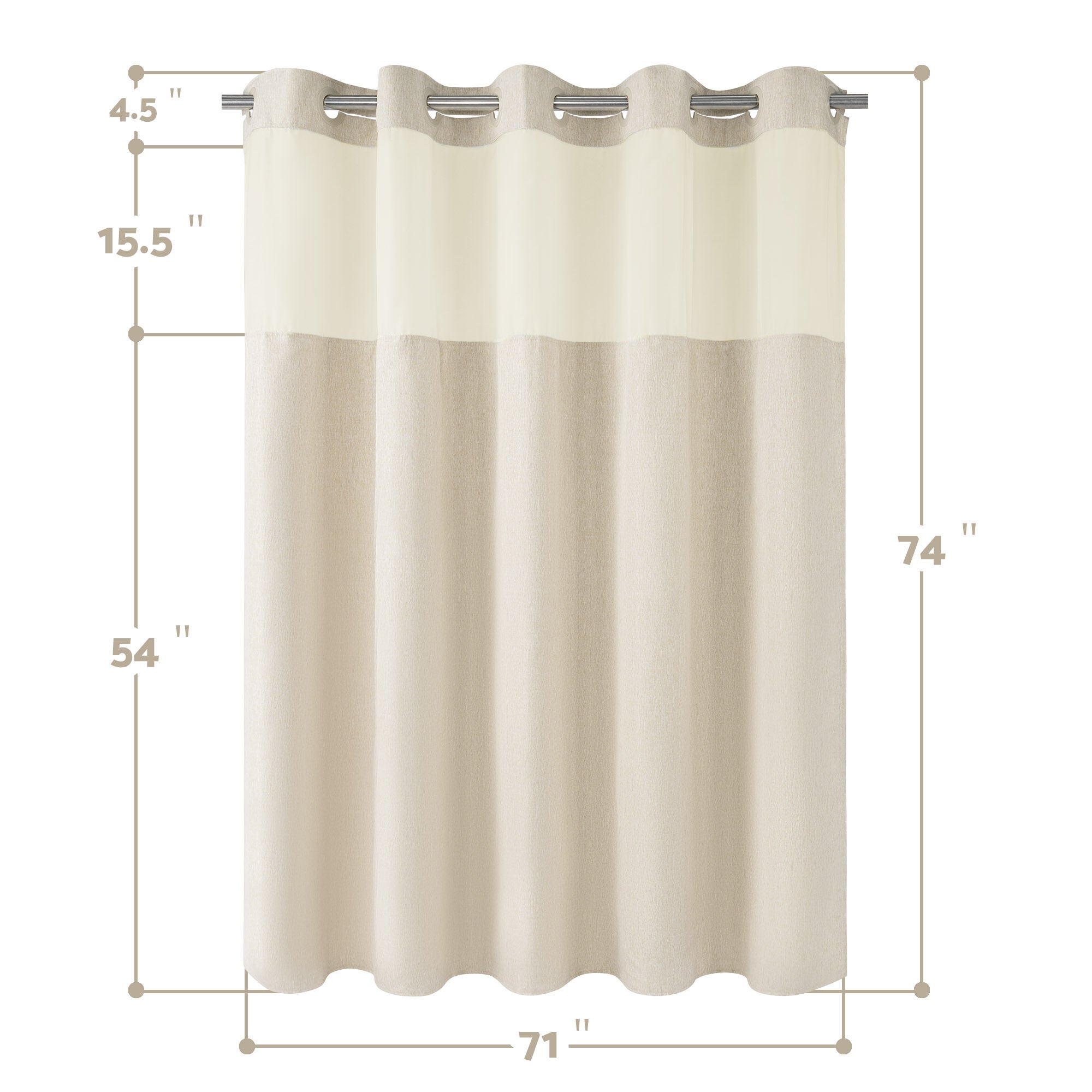 No Hook Linen Texture Shower Curtain with Snap-in Liner, CREAM, alternate image number 7