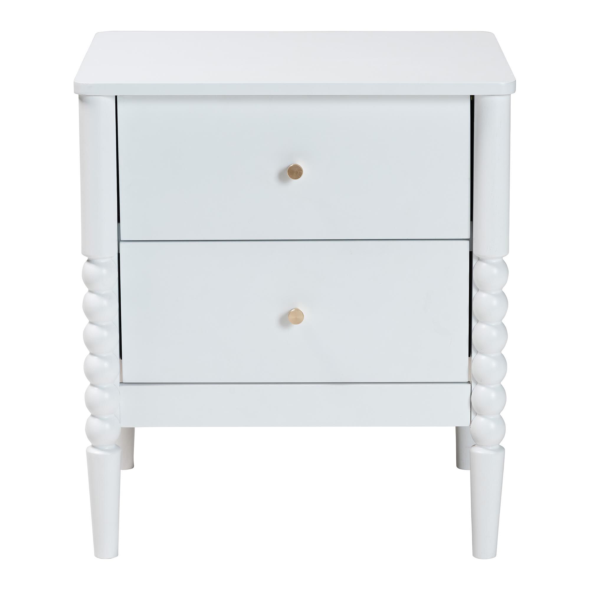 Lucera Mid-Century White 2-Drawer Bobbin Nightstand, WHITE, alternate image number 3