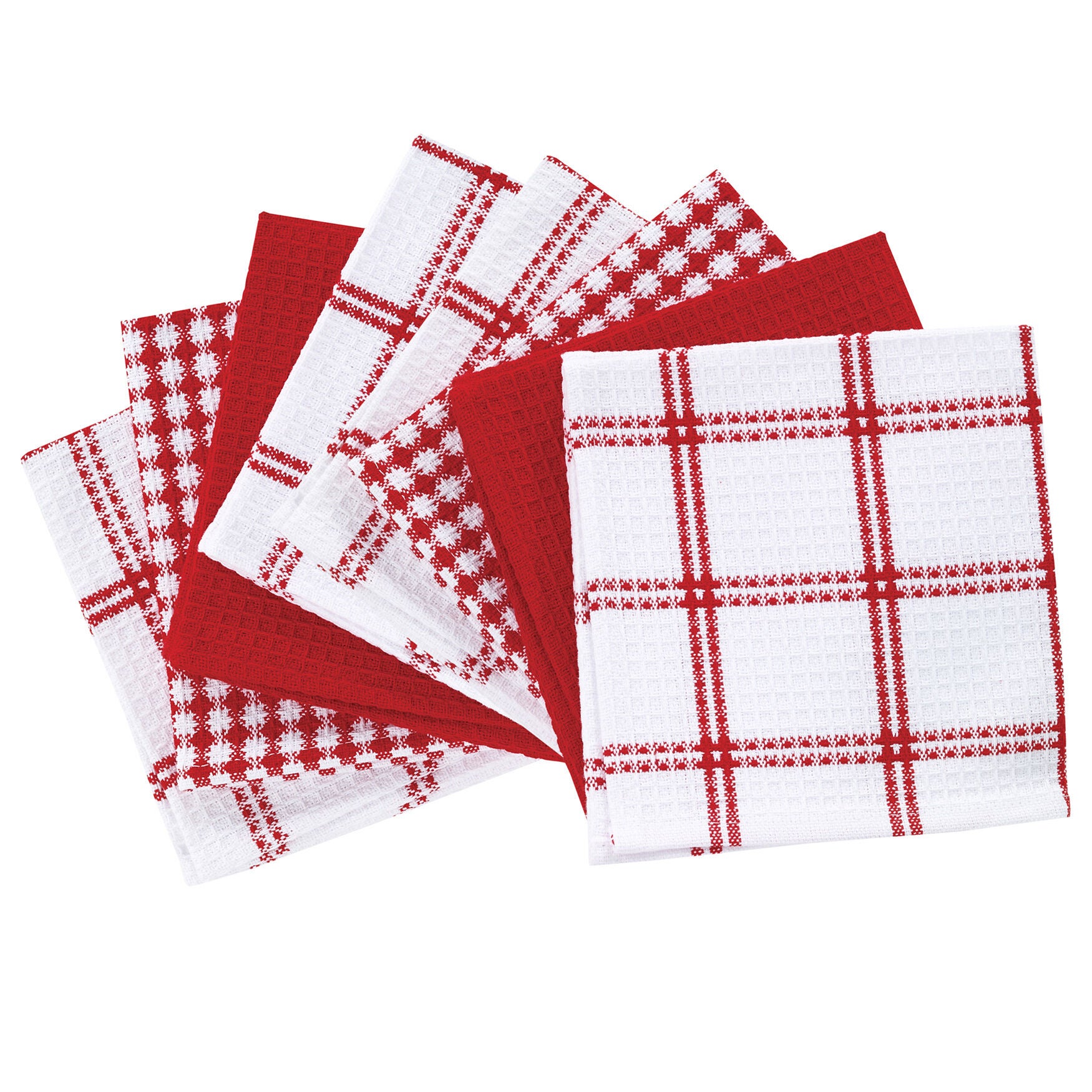 Flat Waffle Dish Cloths, Set Of 8, RED, hi-res image number 0