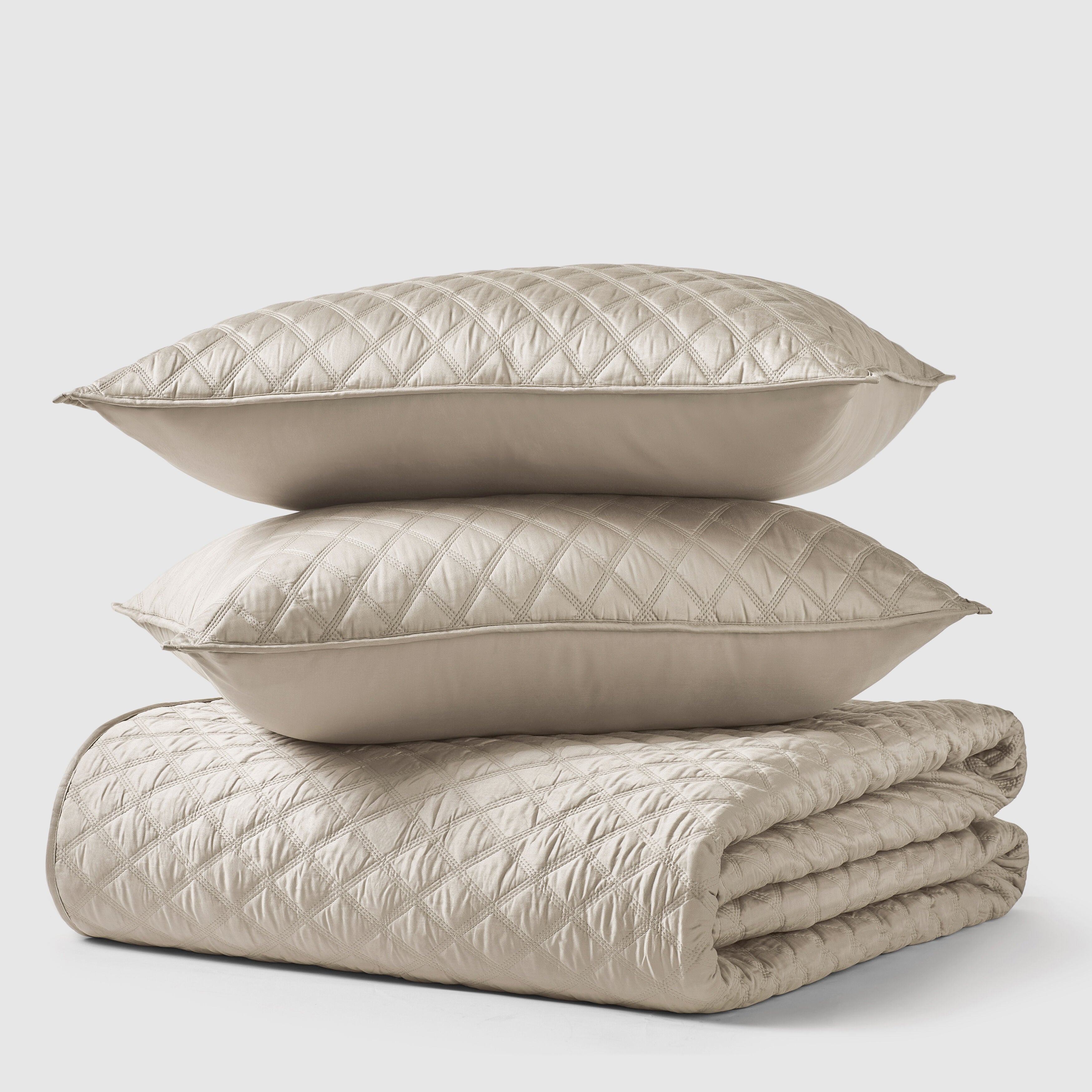 PREMIER SATEEN FULL/QUEEN 3PC. QUILT SET, ALMOND, hi-res image number 0