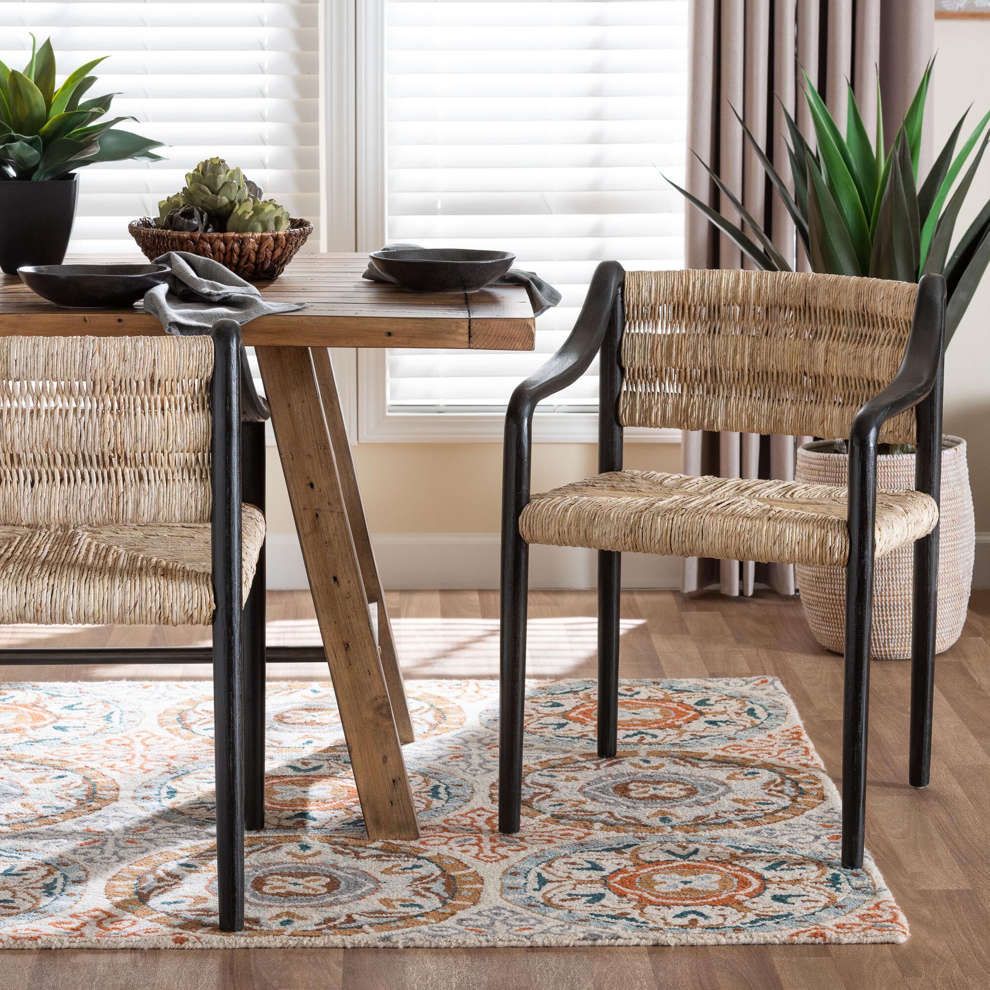 Onda Handwoven Seagrass Dining Chair, BLACK, hi-res image number 0