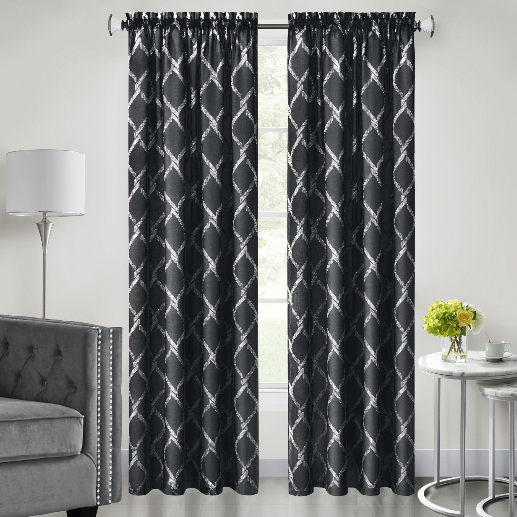 Bombay Double Layered Rod Pocket Window Curtain Panel, , on-hover image number 1