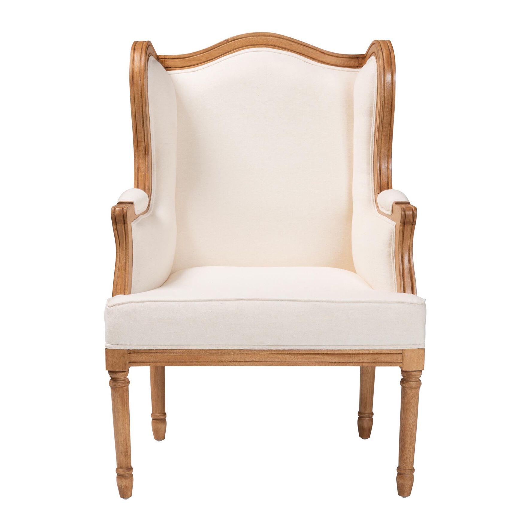 Rachana Traditional French Beige Fabric And Honey Oak Finished Wood Accent Chair, , on-hover image number 1