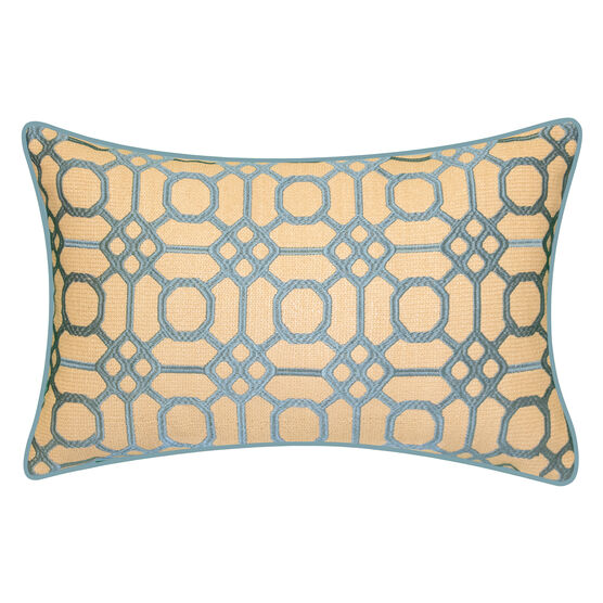 Indoor & Outdoor Raffia Geometric Embroidery Lumbar Decorative Pillow, NATURAL, hi-res image number null