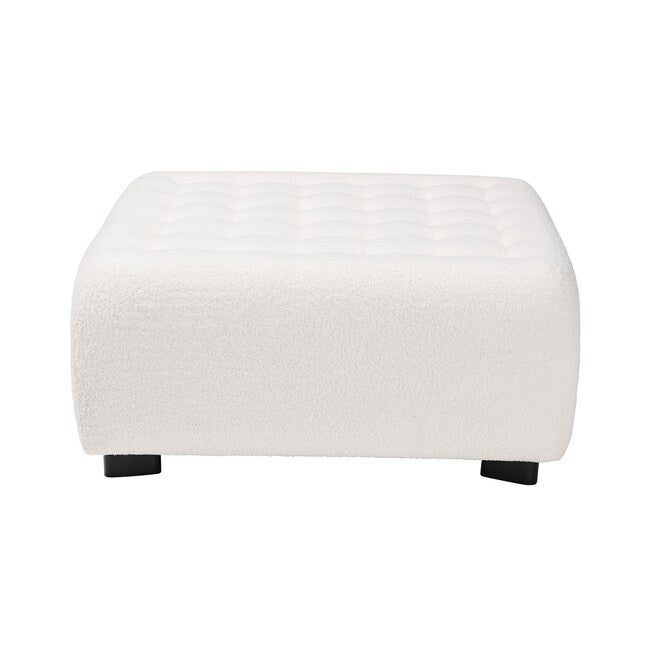 Athena Modern And Contemporary Ivory Boucle Upholstered And Black Finished Wood Square Ottoman, , on-hover image number null