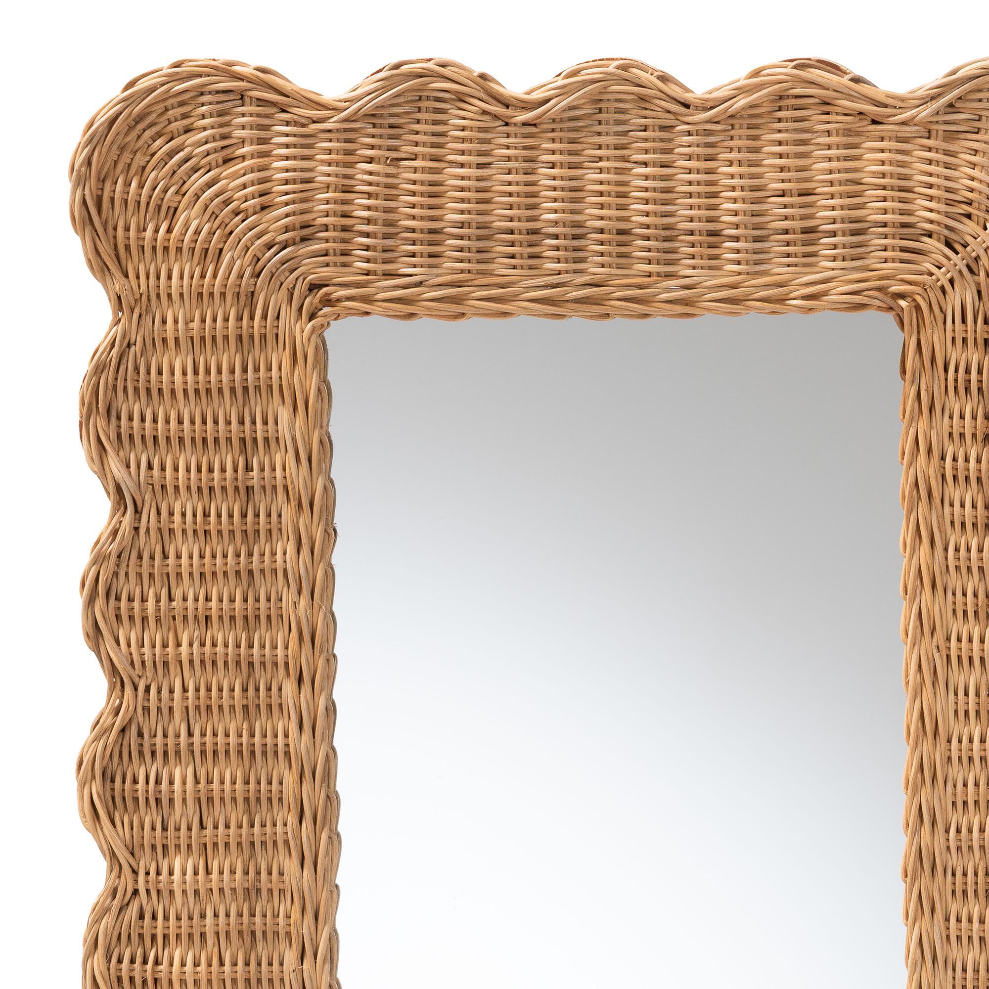 Makoto Scalloped Natural Rattan Wall Mirror - Rectangle, HONEY, alternate image number 2