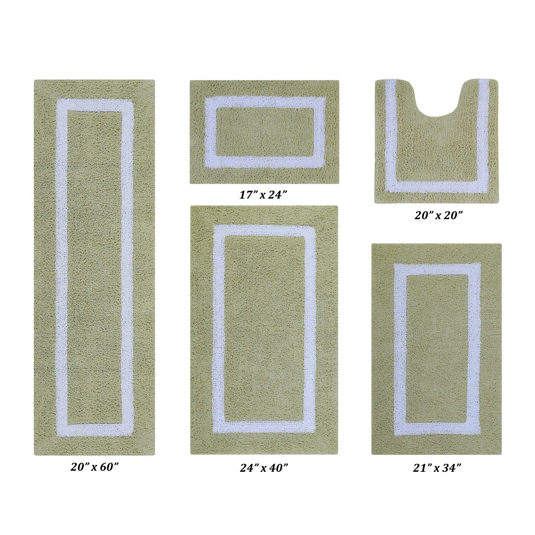 Hotel Collections Bath Mat Rug 5 Piece Set (17 inches X 24 inches | 20 inches X 20 inches | 21 inches X 34 inches | 24 inches X 40 inches | 20 inches X 60 inches), SAGE WHITE, hi-res image number 0