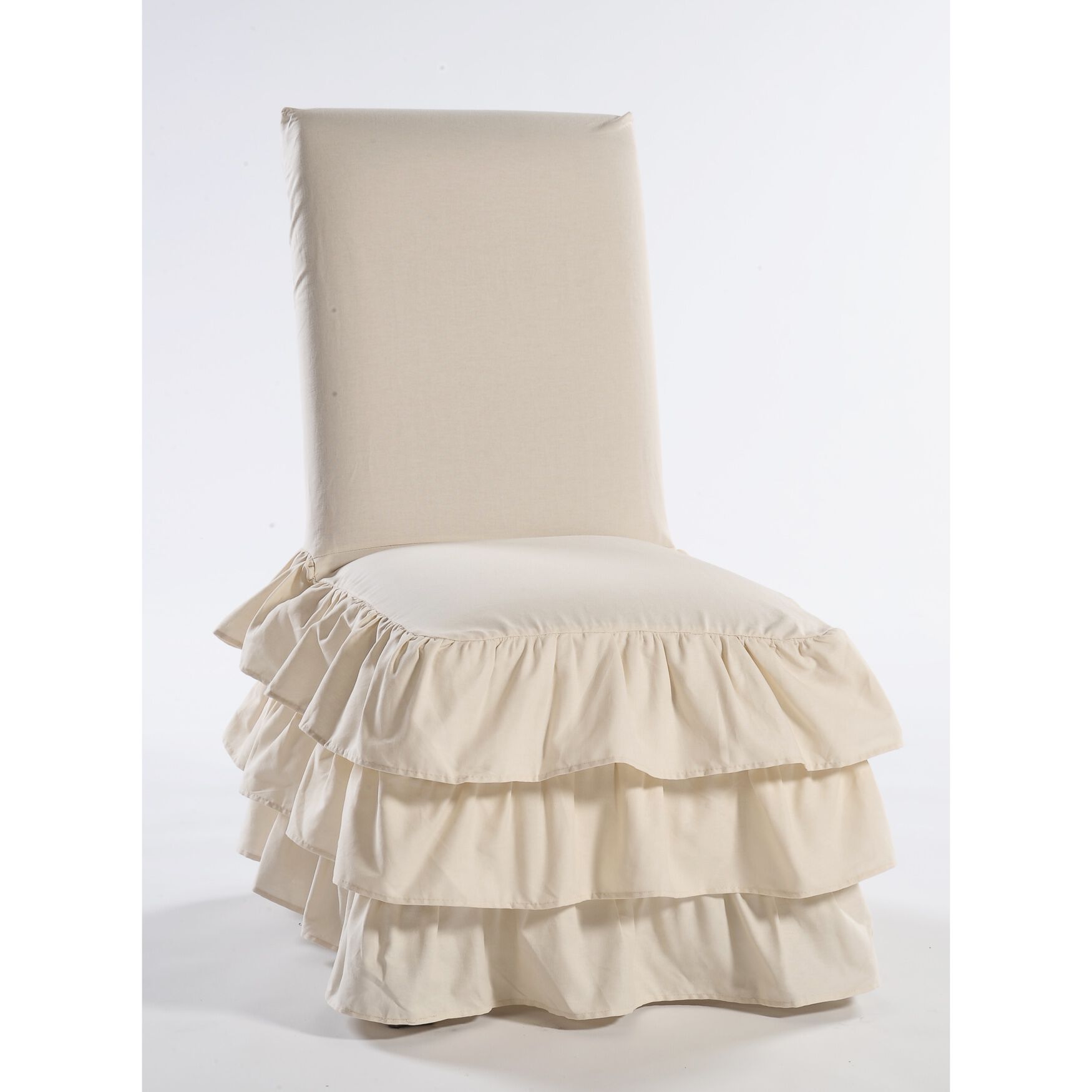 3-Tier Ruffled Dining Chair Slipcover , NATURAL, hi-res image number 0