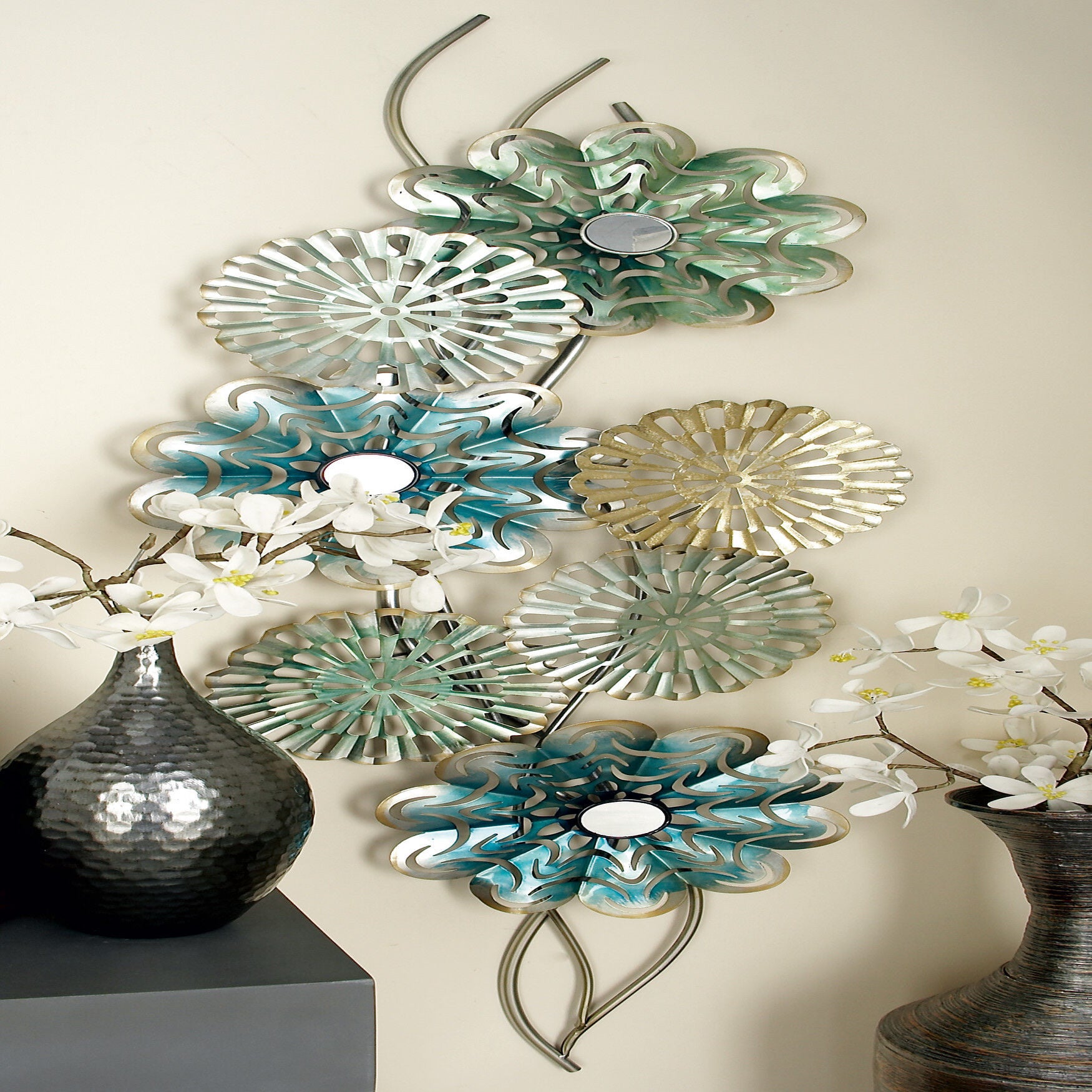 Multi Colored Metal Eclectic Floral Wall Decor, , alternate image number 6