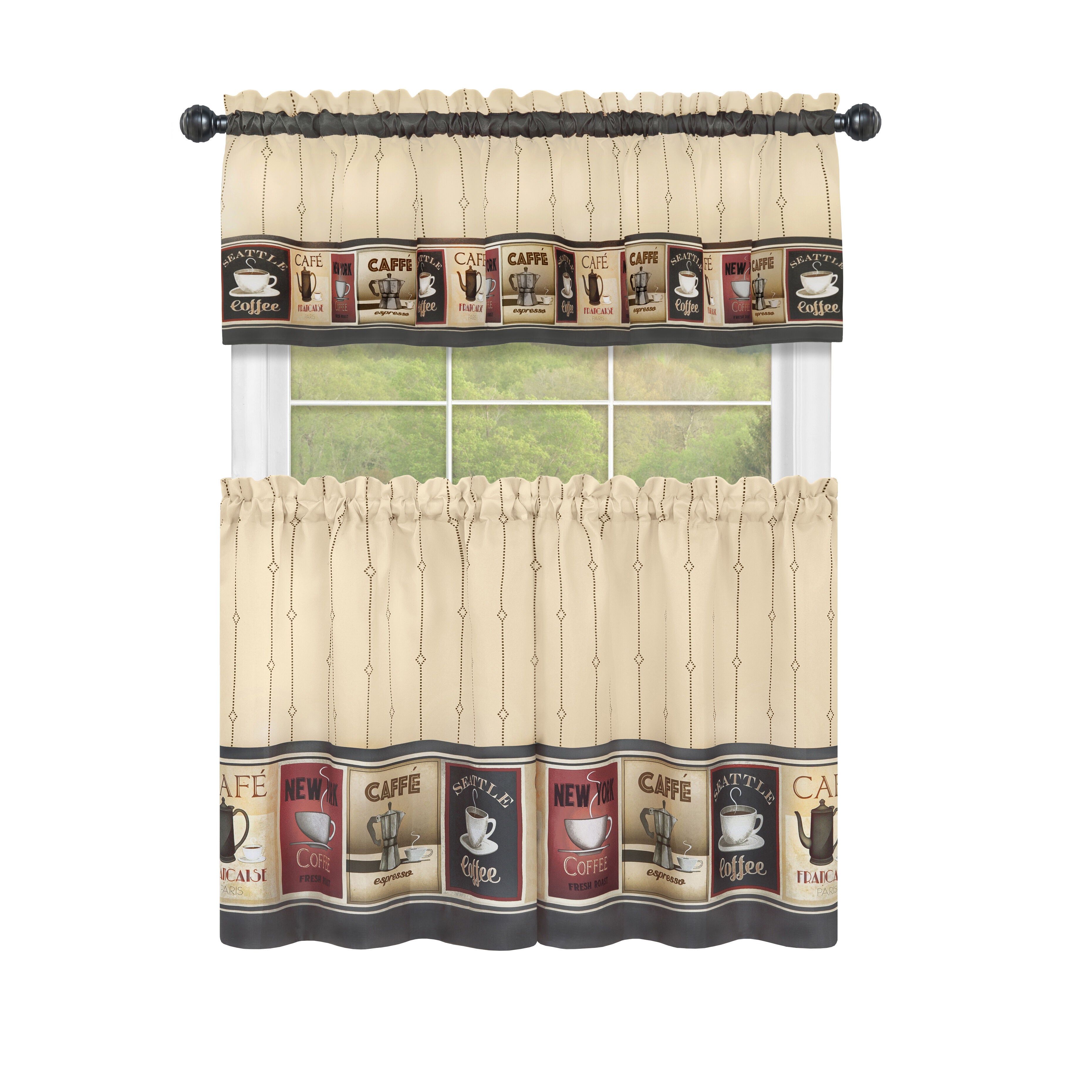 Cozy Caf&eacute; Printed Tier & Valance Set, TAN, alternate image number 1