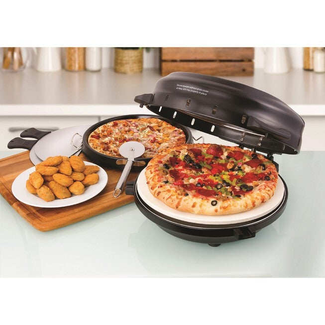 Euro Cuisine 12 inches Rotating Pizza Maker with Stone & Baking Pan, , alternate image number null