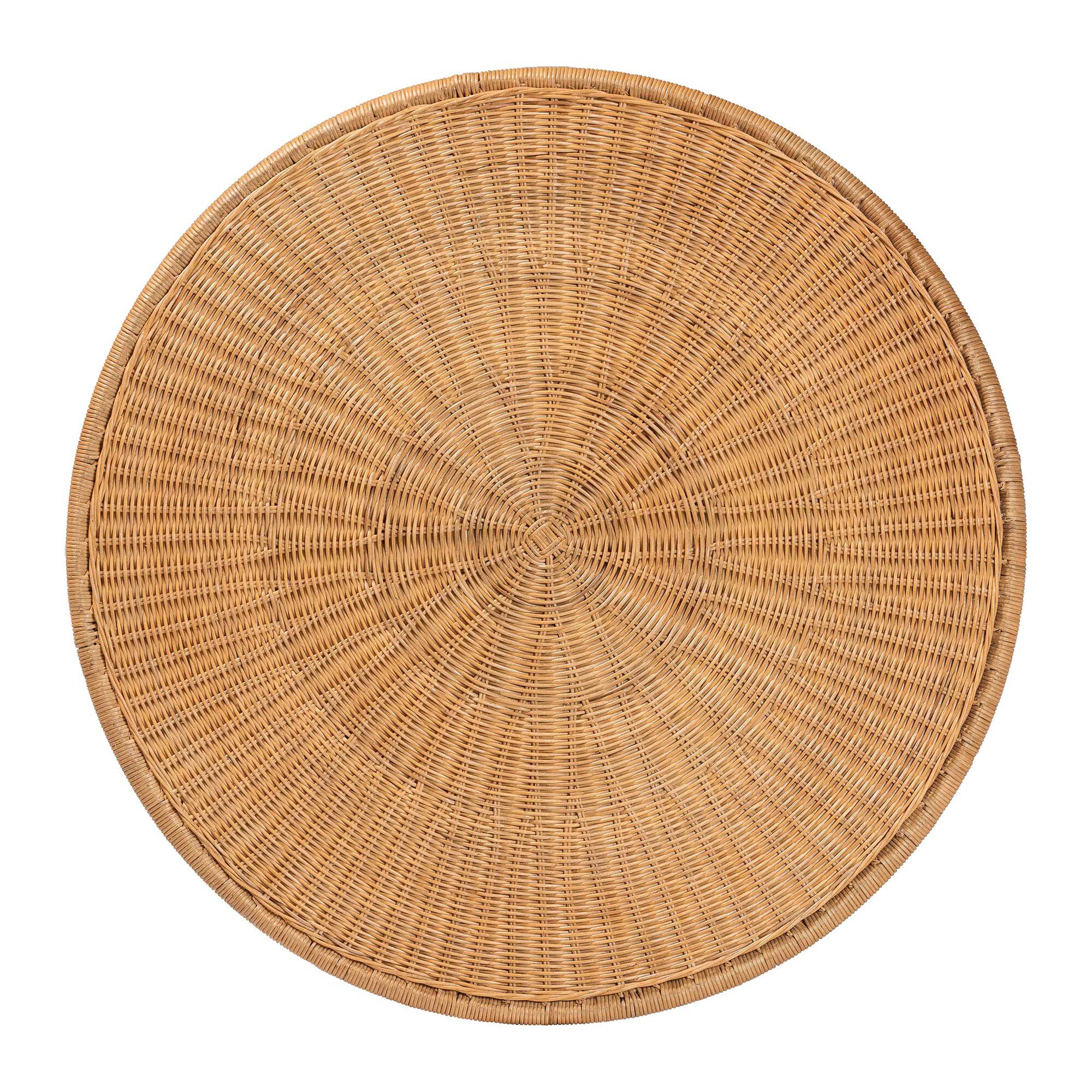 top view of round natural rattan coffee table