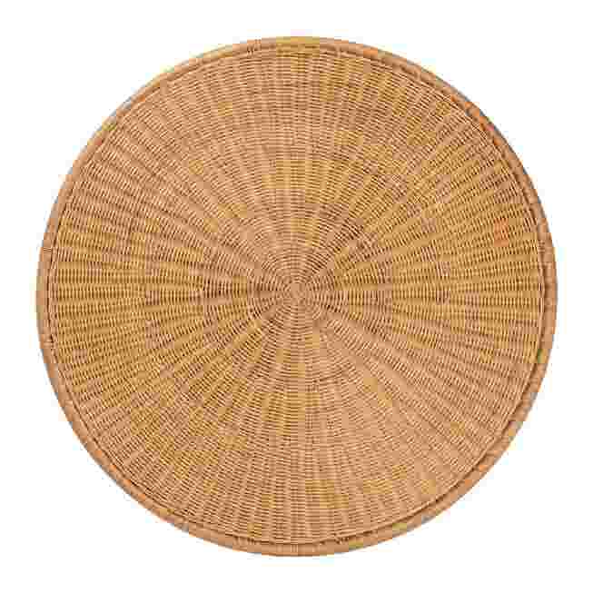 top view of round natural rattan coffee table