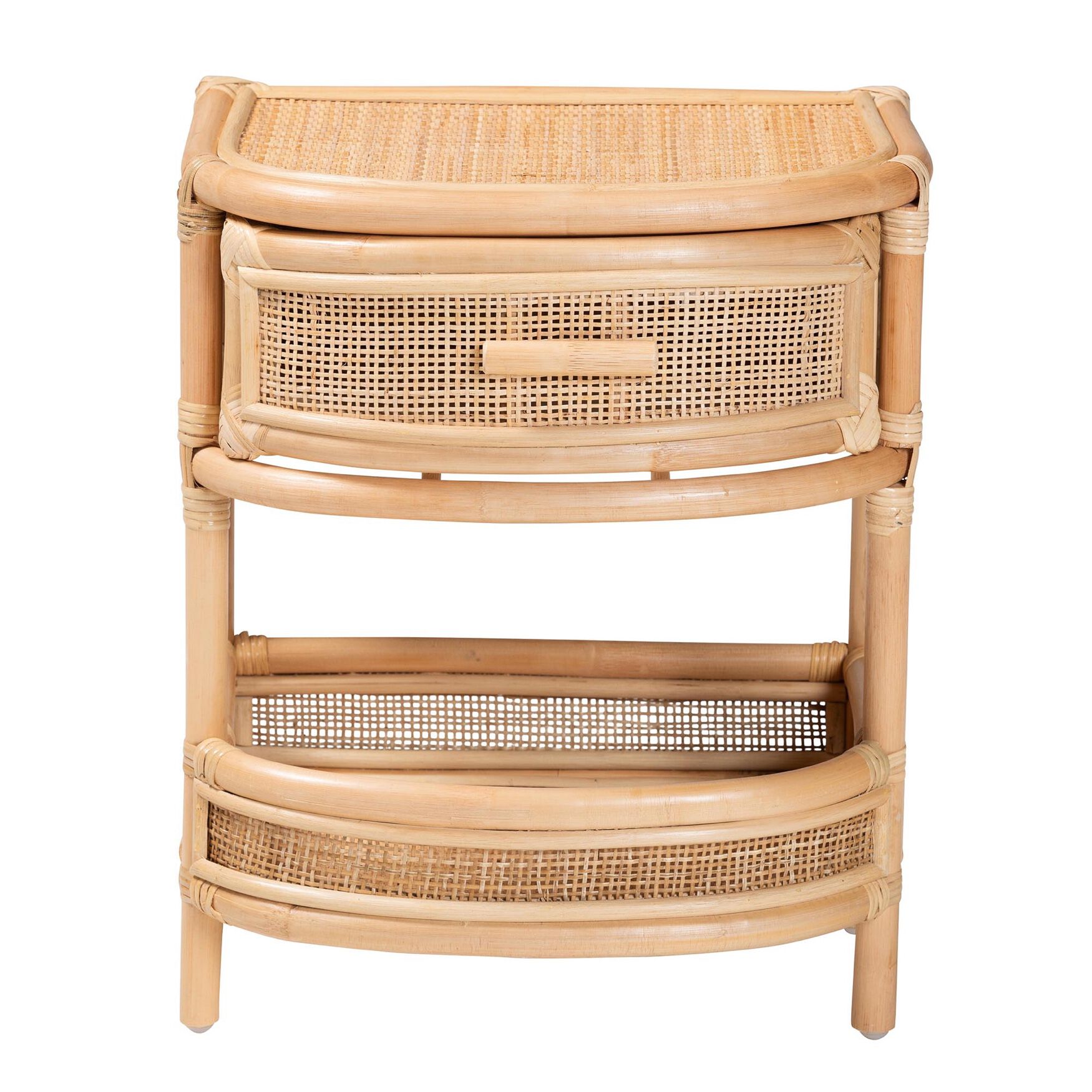Curved drawer and shelf close-up