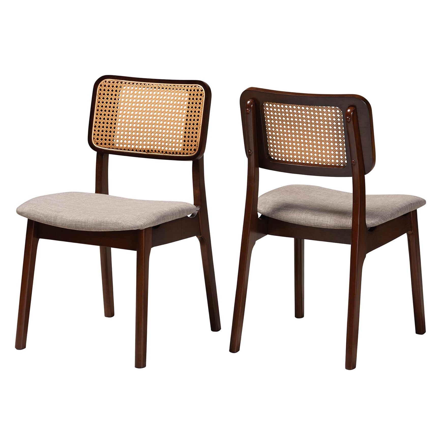 Dannon Mid-Century Modern Grey Fabric And Walnut Brown Finished Wood 2-Piece Dining Chair Set, GREY WALNUT BROWN, hi-res image number 0