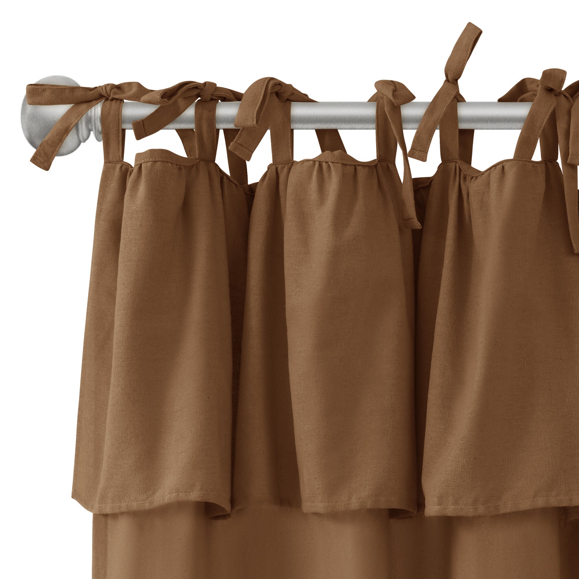 Recycled Cotton Blend Ruffle Tie Top Curtain Pair, COFFEE, alternate image number 5