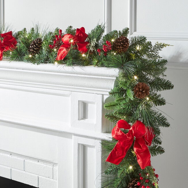 6' Pre-Lit Holiday Classic Garland, GREEN RED, hi-res image number null