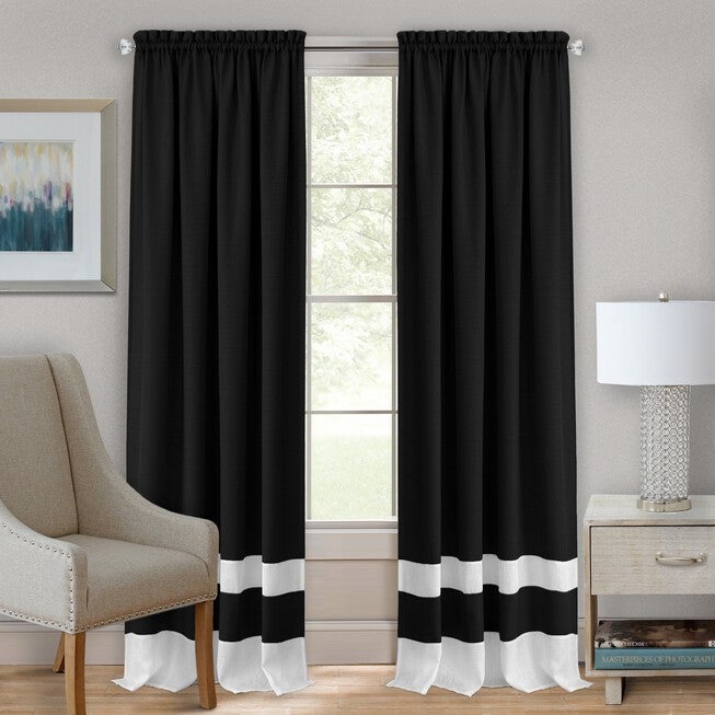 Darcy Rod-Pocket Window Curtain Panel, BLACK WHITE, hi-res image number null
